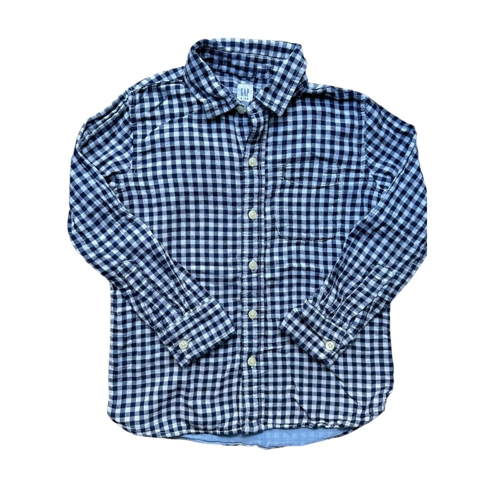 Gap Kids Gingham Flannel Button Down Shirt Size S (6-7) Classic Preppy Blue
